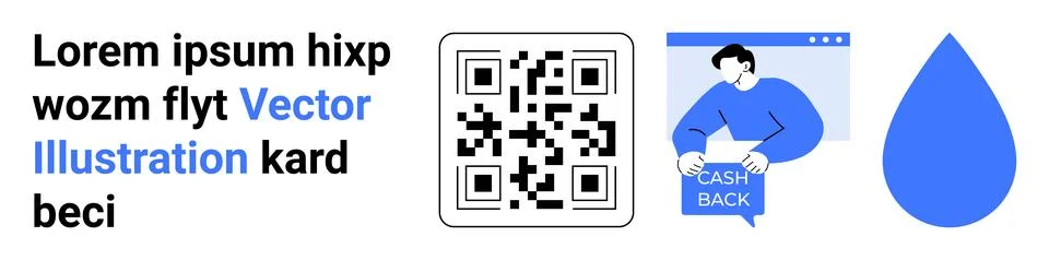 QR Code, Cashback Concept, Water Drop Icon with Text Elements Stock Illustration