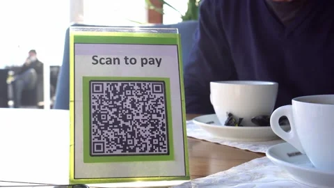 QR code cashless contact-free real-time payment. Scan to pay app. Business or Stock Footage 167053750