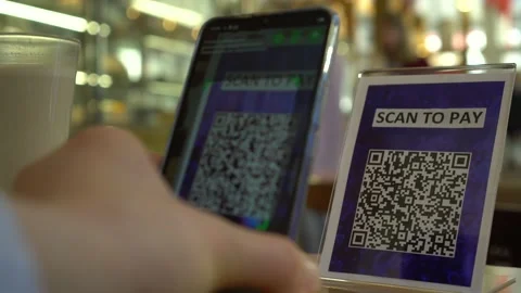 QR code cashless payment. Contactless payment. Smartphone application for scan Stock Footage 137687531