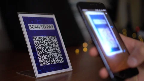 QR code cashless payment. Scan to pay system Stock Footage