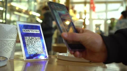 QR code cashless payment. Smartphone application for scan Stock Footage 131740215