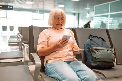 Qr code, check in and man with a phone for a ticket, airplane booking and Stock Photos