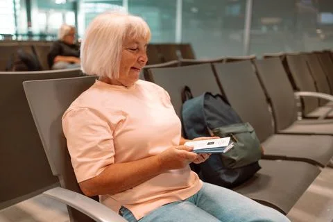 Qr code, check in and man with a phone for a ticket, airplane booking and Stock Photos
