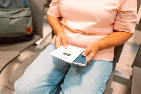 Qr code, check in and man with a phone for a ticket, airplane booking and Stock Photos