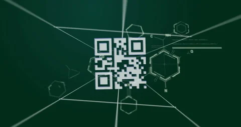 QR code with chemical structures on green digital background, resembling Stock Footage 303840931