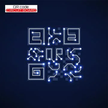 Qr code with Circuit board logo. Technology code, barcode identification. Vector Illustrazione stock
