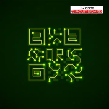 Qr code with Circuit board logo. Technology code, barcode identification. Vector Illustrazione stock