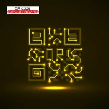 Qr code with Circuit board logo. Technology code, barcode identification Illustrazione stock