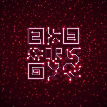 Qr code with Circuit board logo. Technology code, barcode identification. V.. Иллюстрация