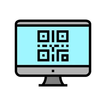 Qr code on computer screen color icon vector illustration Stock Illustration