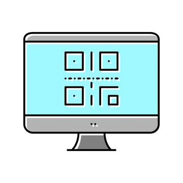 Qr code on computer screen color icon vector isolated illustration Stock Illustration