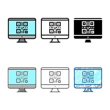 Qr code on computer screen color variety icon vector isolated Stockillustratie