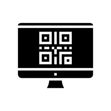 Qr code on computer screen glyph icon vector illustration Stock Illustration