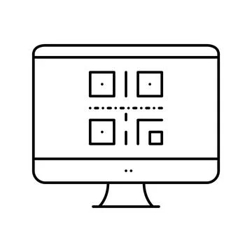 Qr code on computer screen line icon vector isolated illustration Stock Illustration