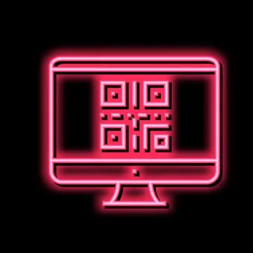 Qr code on computer screen neon glow icon illustration Stock Illustration