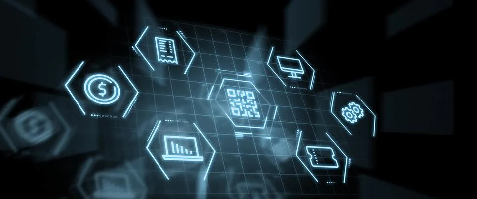 QR code concept. Abstract hologram technology opportunities for buying or sel Stock Illustration