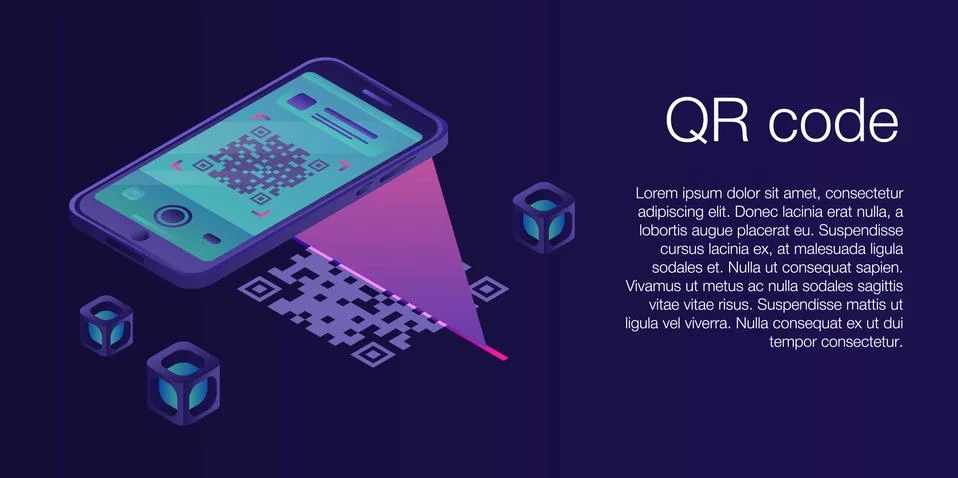 Qr code concept banner, isometric style Stock Illustration