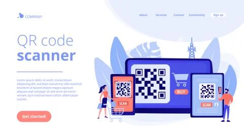 QR code concept landing page Stock Illustration