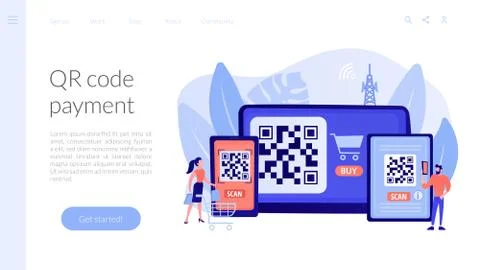 QR code concept landing page Stock Illustration