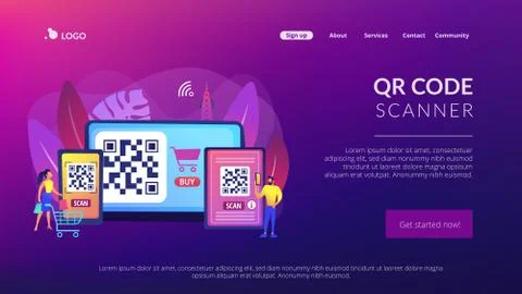 QR code concept landing page 스톡 일러스트