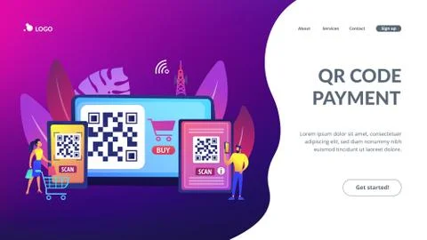 QR code concept landing page 스톡 일러스트