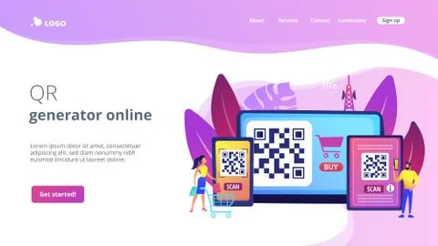 QR code concept landing page 스톡 일러스트