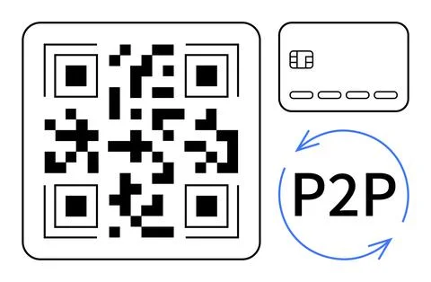 QR code, credit card and P2P arrows representing seamless digital transacti.. Stockillustratie