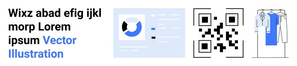 QR Code with Data Analysis and Online Shopping Elements for Business Solution Stock Illustration