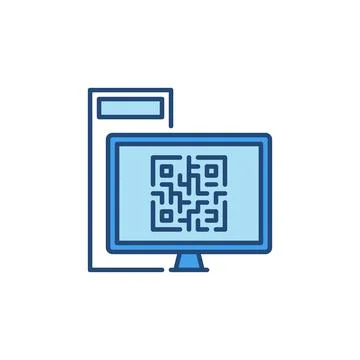 QR Code on Desktop Computer Screen vector colored icon Stock Illustration