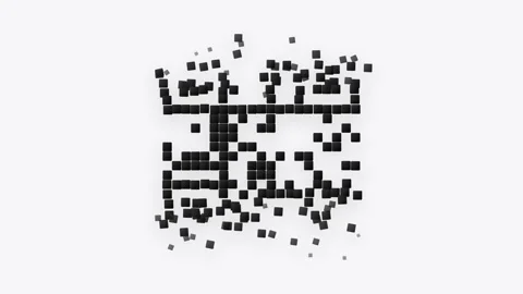 QR Code Digital Matrix Assembling from Scattered Modules with Dark Gradient.. Stock-Footage 346202134