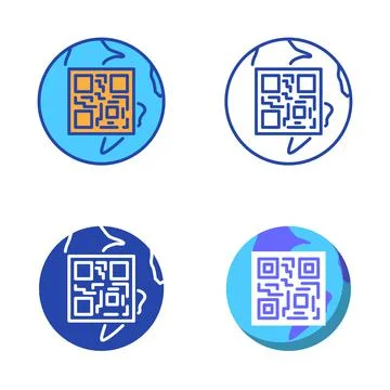 Qr code on Earth globe icon set in flat and line style Illustrazione stock