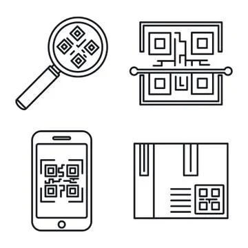 QR code element icons set, outline style Stock Illustration