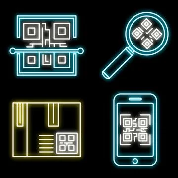 QR code element icons set vector neon Stock Illustration