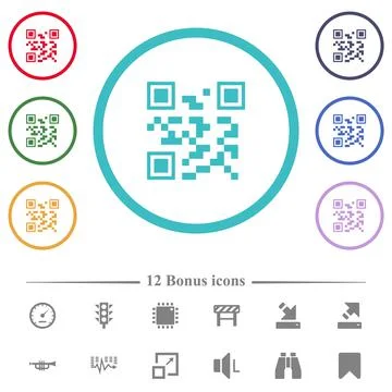 QR code flat color icons in circle shape outlines Stock Illustration
