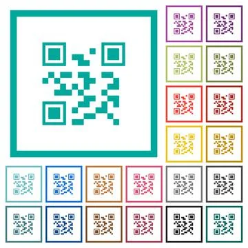 QR code flat color icons with quadrant frames Stock Illustration