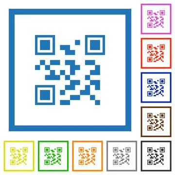 QR code flat framed icons Stock Illustration
