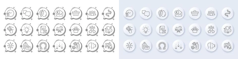Qr code, Food time and Business meeting line icons. For web app, printing. Line Illustrazione stock