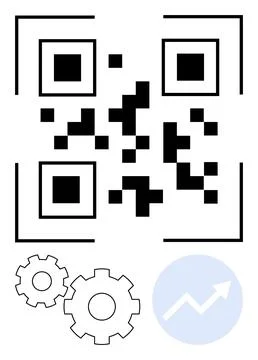 QR Code with Gears and Upward Trend Arrow Symbolizing Technology, Growth, a.. Illustrazione stock