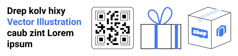 QR Code with Gift and Shopping Box Icons for Online Retail and E-commerce 스톡 일러스트