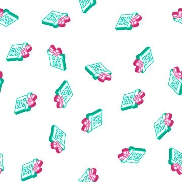 Qr code gift isometric icon seamless pattern Stock Illustration