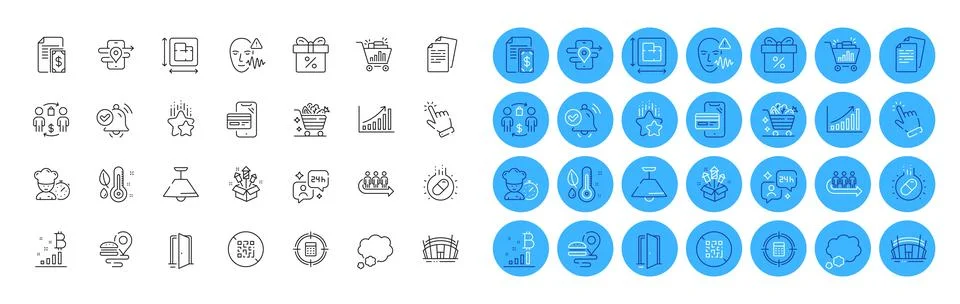 Qr code, Graph chart and Calculator target line icons pack. For web app. Color Stock Illustration