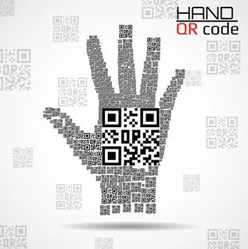 QR code hand. Silhouette human hand with qr code. Technology concept. Vector  Illustrazione stock