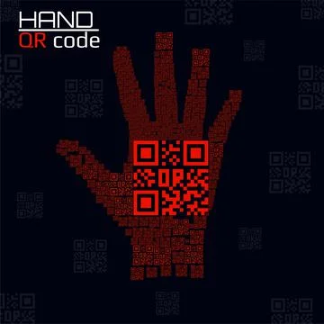 QR code hand. Silhouette human hand with qr code. Technology concept. Vector  Stock Illustration