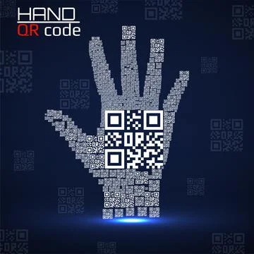QR code hand. Silhouette human hand with qr code. Technology concept. Vector  Stock Illustration