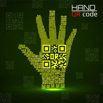 QR code hand. Silhouette human hand with qr code. Technology concept. Vector  Stock Illustration