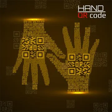 QR code hand. Silhouette human hands with qr code. Technology concept. Vector Stock Illustration