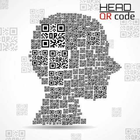 QR code head. Silhouette human head with qr code. Technology concept. Vector  Illustrazione stock