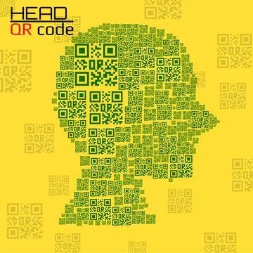 QR code head. Silhouette human head with qr code. Technology concept. Vector  Illustrazione stock