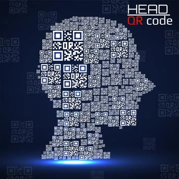 QR code head. Silhouette human head with qr code. Technology concept. Vector  イラスト素材