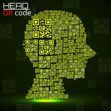 QR code head. Silhouette human head with qr code. Technology concept. Vector  Illustrazione stock